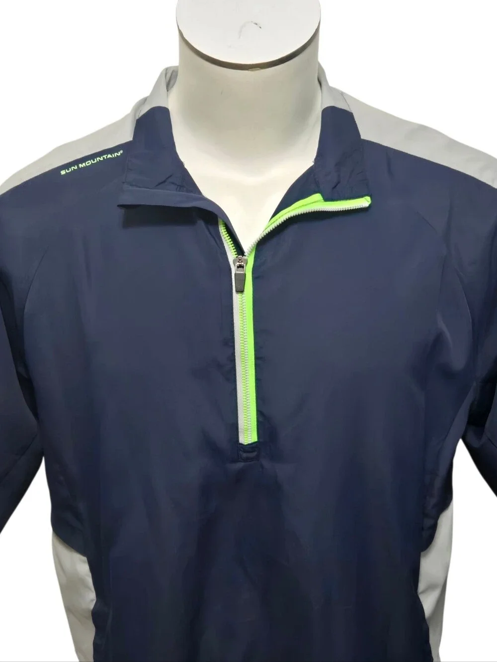 Sun Mountain Wind Wear Golf 1/4 Zip Windbreaker w/Pockets, Blue & Gray, Men's L